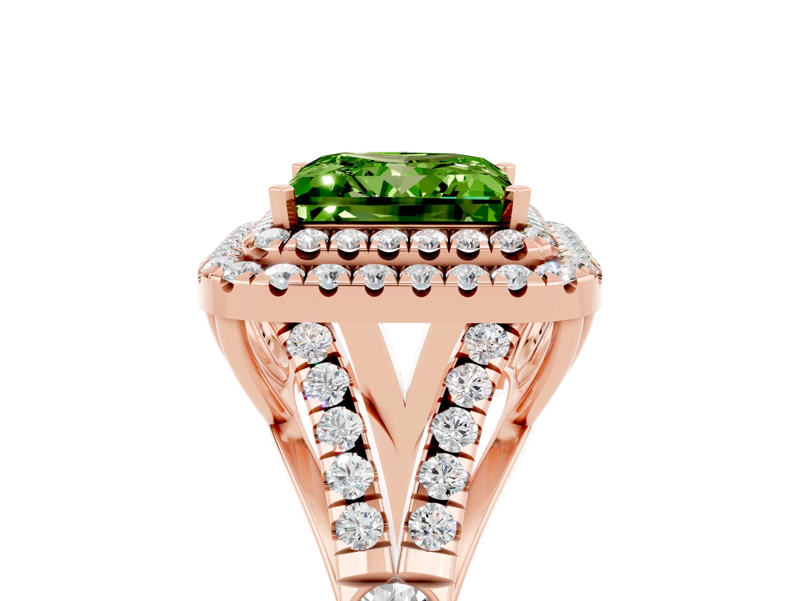 Rose gold Double Halo Princess Cut Peridot Split Shank Engagement Ring with Four-Prong Setting_5