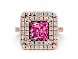 Rose gold Double Halo Princess Cut Pink Sapphire Pavé Band with Four-Prong Setting_24