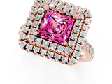 Rose gold Double Halo Princess Cut Pink Sapphire Pavé Band with Four-Prong Setting_25