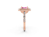 Rose gold Double Halo Princess Cut Pink Sapphire Pavé Band with Four-Prong Setting_26