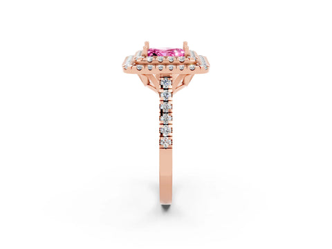 Rose gold Double Halo Princess Cut Pink Sapphire Pavé Band with Four-Prong Setting_26