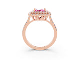 Rose gold Double Halo Princess Cut Pink Sapphire Pavé Band with Four-Prong Setting_27