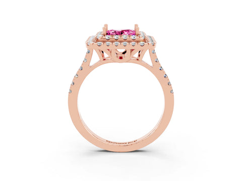 Rose gold Double Halo Princess Cut Pink Sapphire Pavé Band with Four-Prong Setting_27