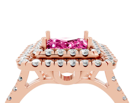 Rose gold Double Halo Princess Cut Pink Sapphire Pavé Band with Four-Prong Setting_28