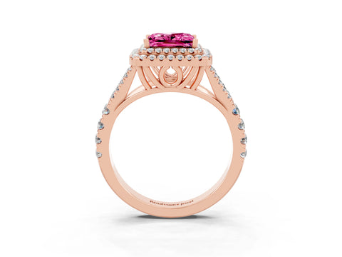 Rose gold Double Halo Princess Cut Pink Sapphire Pavé Split Shank Ring with Prong Setting_3