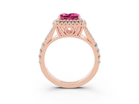 Rose gold Double Halo Princess Cut Pink Sapphire Split Shank Engagement Ring with Four-Prong Setting_3