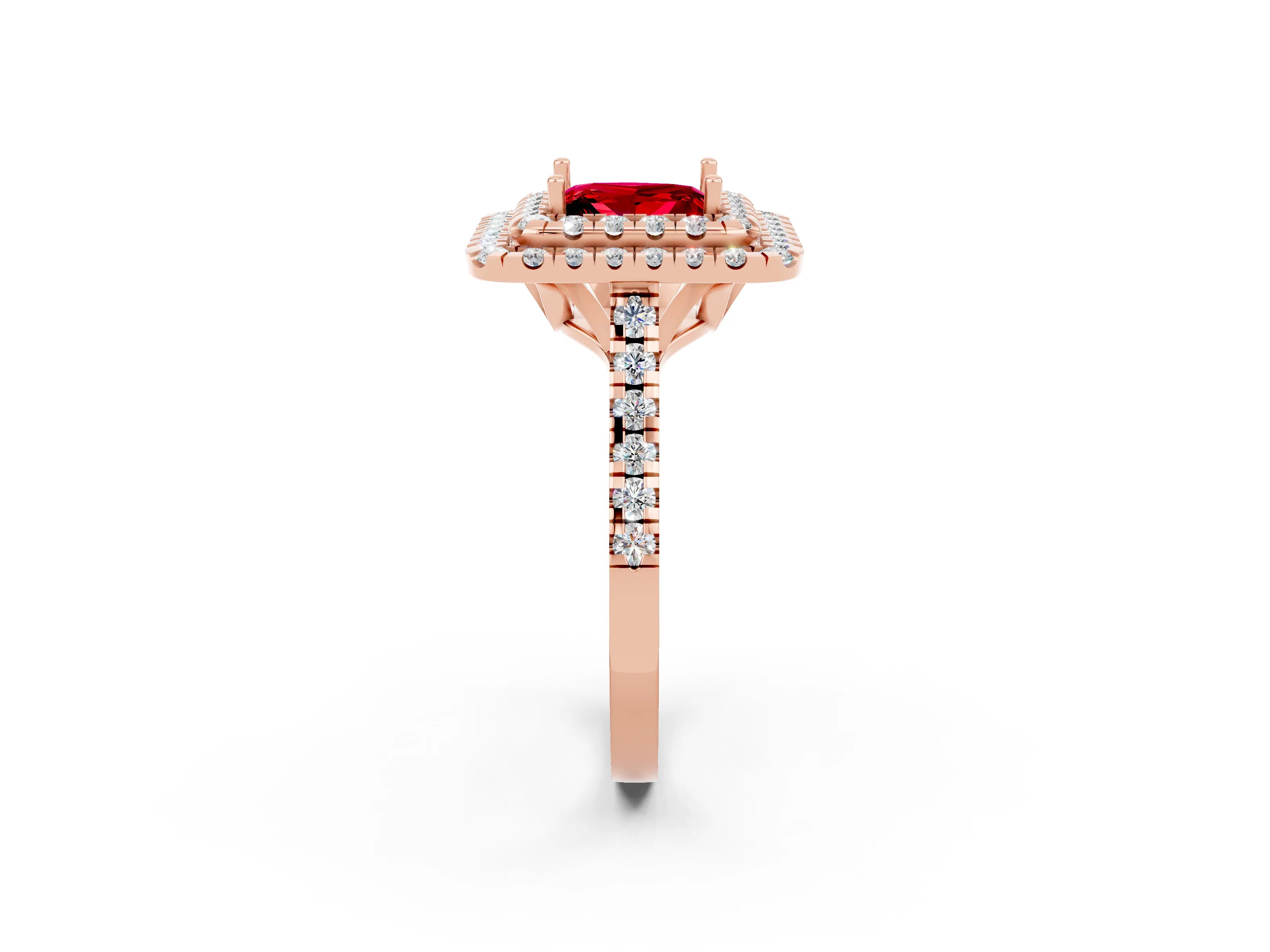 Rose gold Double Halo Princess Cut Ruby Pavé Band with Four-Prong Setting_2