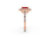 Rose gold Double Halo Princess Cut Ruby Pavé Band with Four-Prong Setting_2