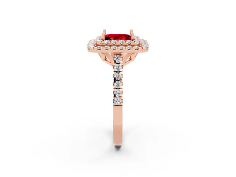 Rose gold Double Halo Princess Cut Ruby Pavé Band with Four-Prong Setting_2