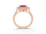 Rose gold Double Halo Princess Cut Ruby Pavé Band with Four-Prong Setting_3