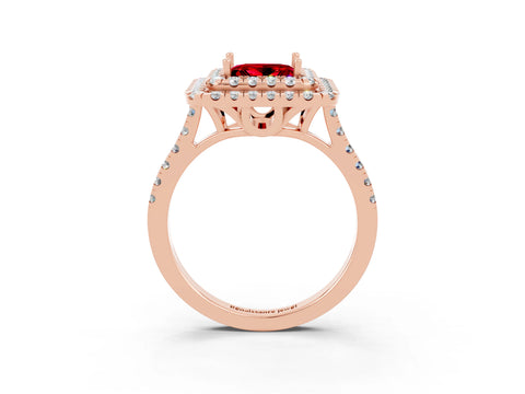Rose gold Double Halo Princess Cut Ruby Pavé Band with Four-Prong Setting_3