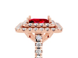 Rose gold Double Halo Princess Cut Ruby Pavé Band with Four-Prong Setting_5
