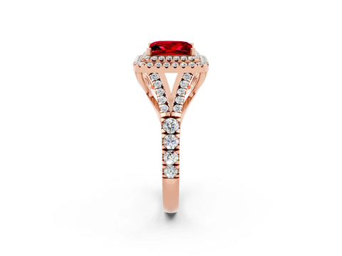 Rose gold Double Halo Princess Cut Ruby Split Shank Engagement Ring with Four-Prong Setting_2