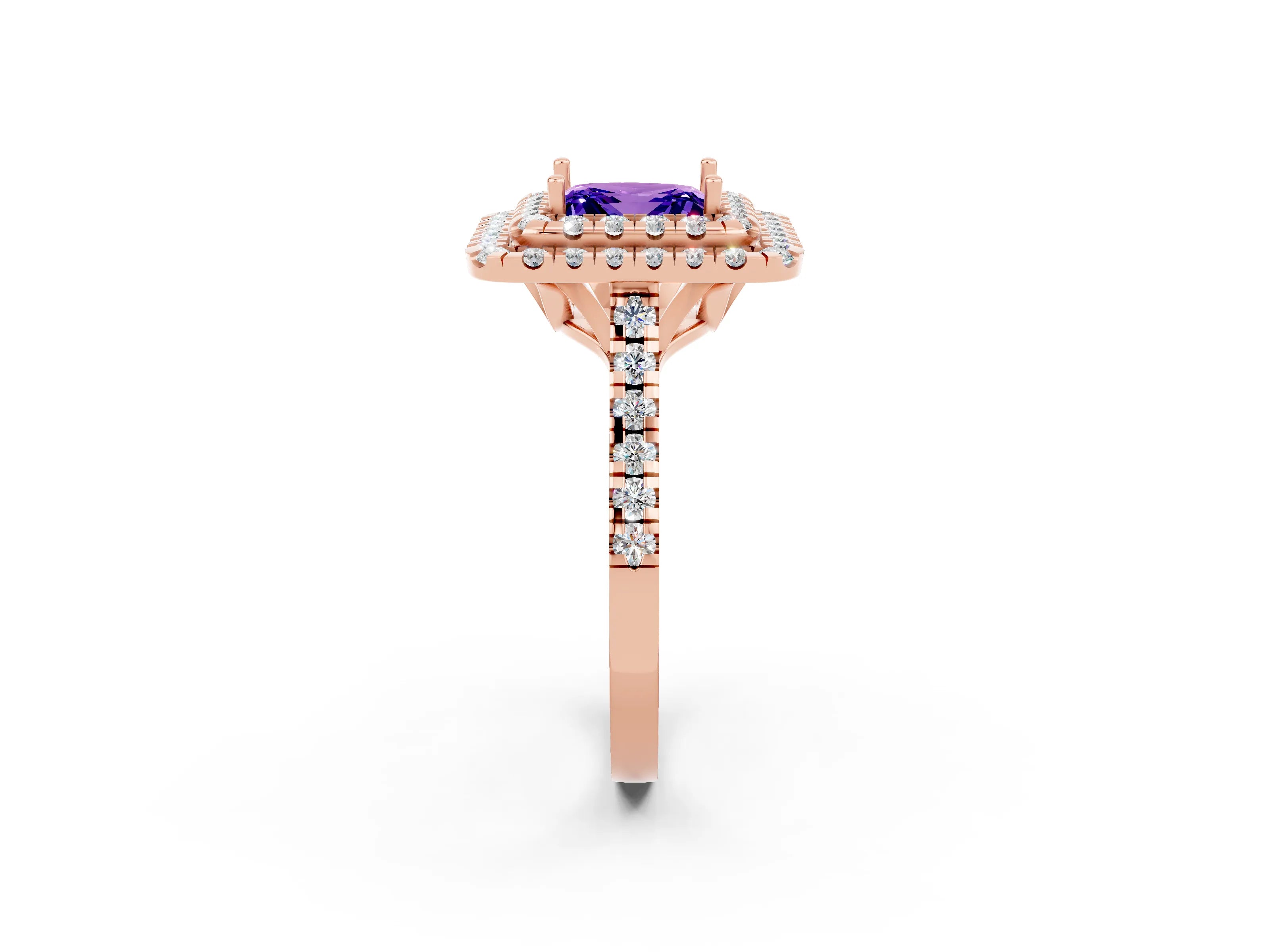 Rose gold Double Halo Princess Cut Tanzanite Pavé Band with Four-Prong Setting_2