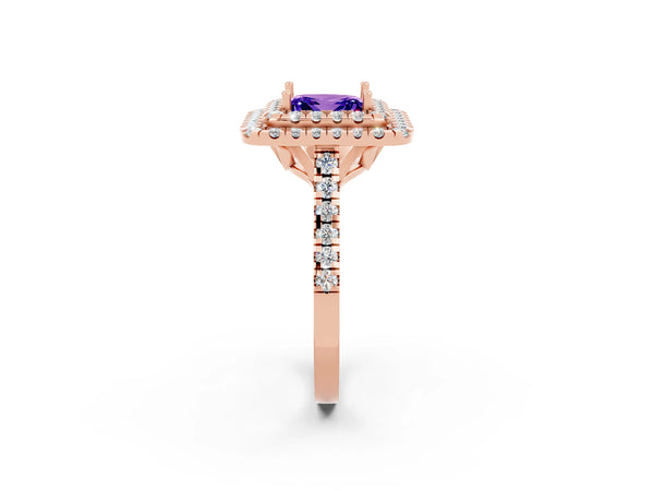 Rose gold Double Halo Princess Cut Tanzanite Pavé Band with Four-Prong Setting