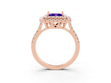 Rose gold Double Halo Princess Cut Tanzanite Pavé Band with Four-Prong Setting_3