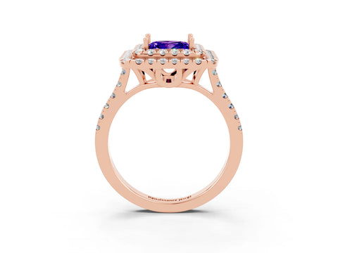 Rose gold Double Halo Princess Cut Tanzanite Pavé Band with Four-Prong Setting_3