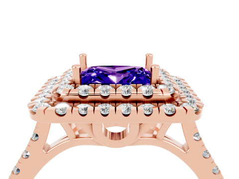 Rose gold Double Halo Princess Cut Tanzanite Pavé Band with Four-Prong Setting_4