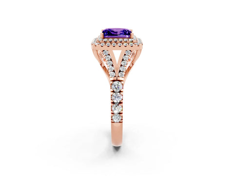 Rose gold Double Halo Princess Cut Tanzanite Pavé Split Shank Ring with Prong Setting_2