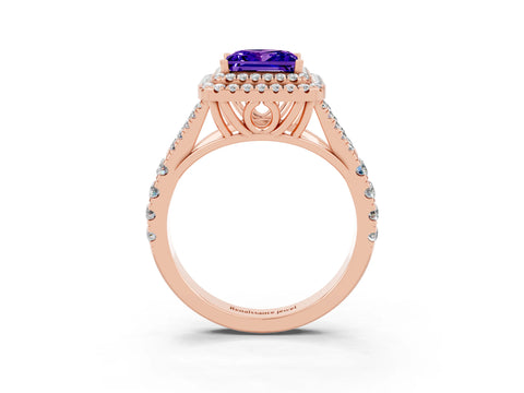 Rose gold Double Halo Princess Cut Tanzanite Pavé Split Shank Ring with Prong Setting_3