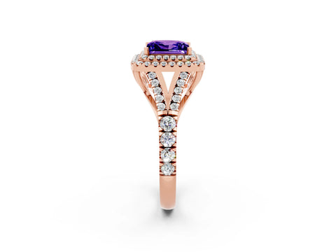 Rose gold Double Halo Princess Cut Tanzanite Split Shank Engagement Ring with Four-Prong Setting_2