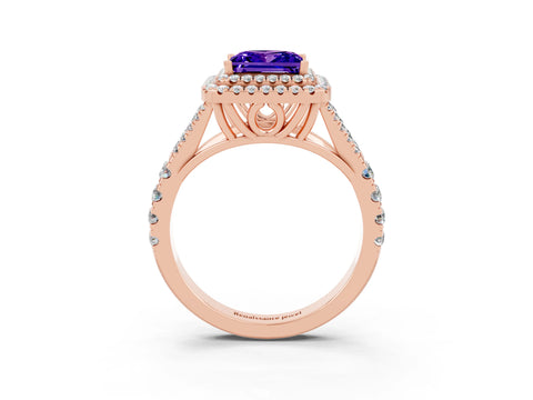 Rose gold Double Halo Princess Cut Tanzanite Split Shank Engagement Ring with Four-Prong Setting_3