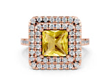 Rose gold Double Halo Princess Cut Yellow Sapphire Pavé Band with Four-Prong Setting_24