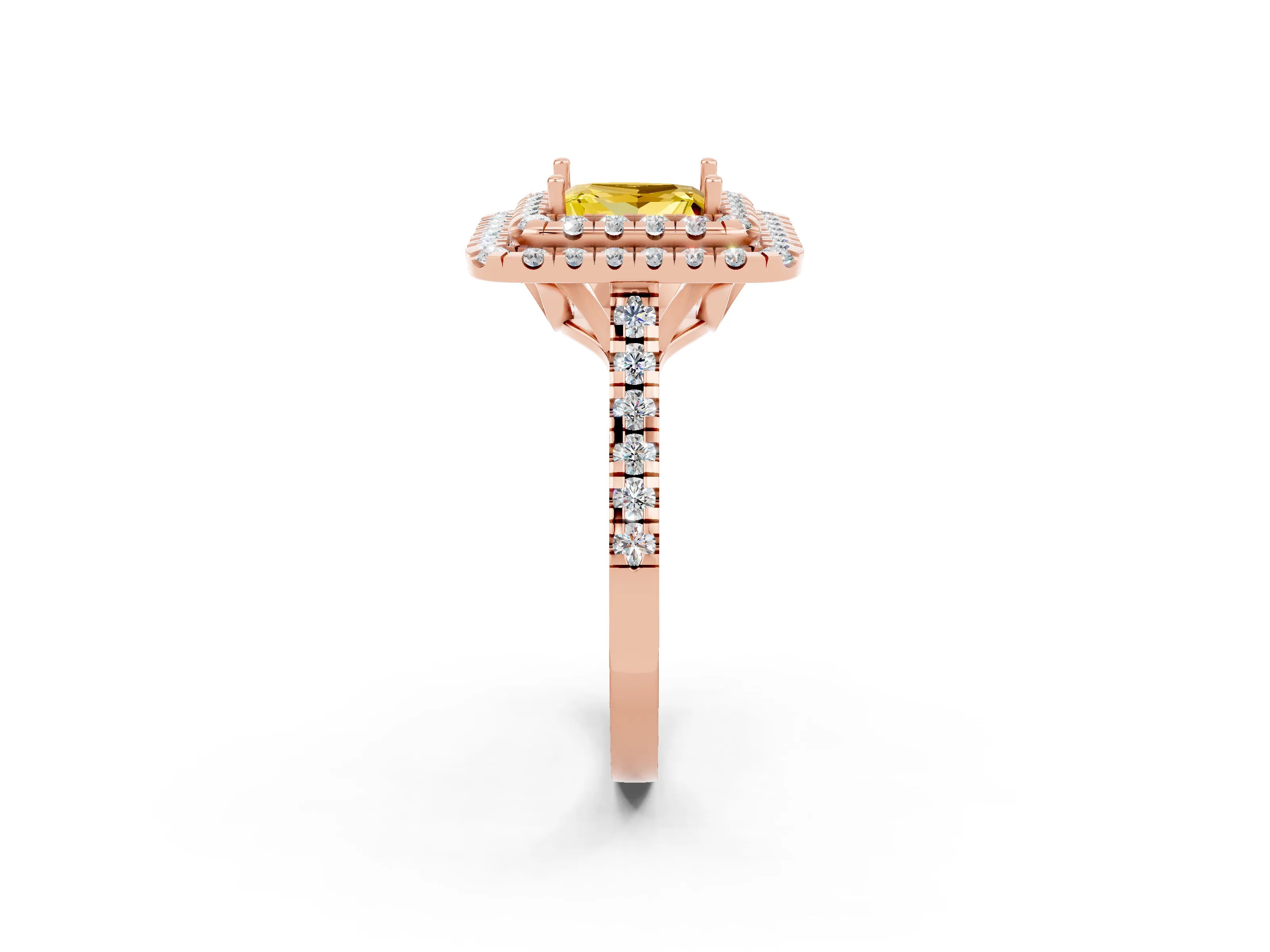 Rose gold Double Halo Princess Cut Yellow Sapphire Pavé Band with Four-Prong Setting_26