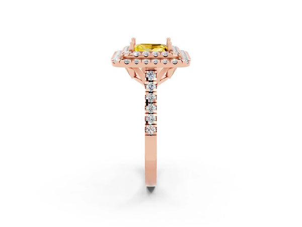 Rose gold Double Halo Princess Cut Yellow Sapphire Pavé Band with Four-Prong Setting