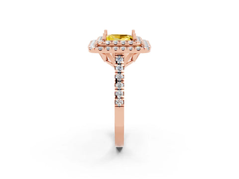 Rose gold Double Halo Princess Cut Yellow Sapphire Pavé Band with Four-Prong Setting_26