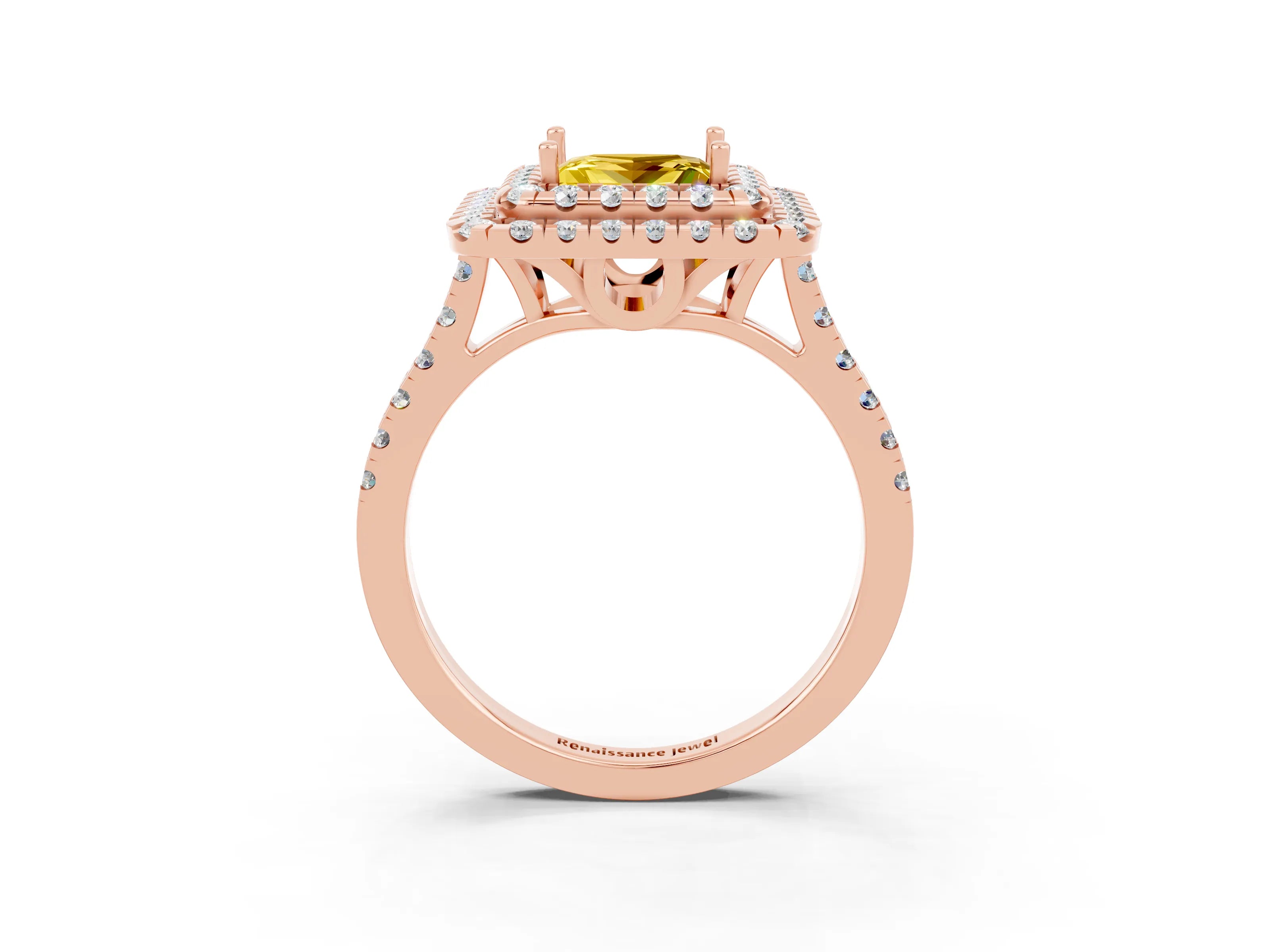 Rose gold Double Halo Princess Cut Yellow Sapphire Pavé Band with Four-Prong Setting_27