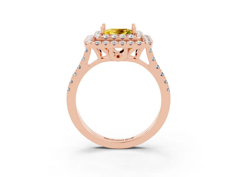 Rose gold Double Halo Princess Cut Yellow Sapphire Pavé Band with Four-Prong Setting_27