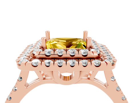 Rose gold Double Halo Princess Cut Yellow Sapphire Pavé Band with Four-Prong Setting_28