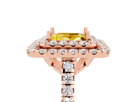 Rose gold Double Halo Princess Cut Yellow Sapphire Pavé Band with Four-Prong Setting_29