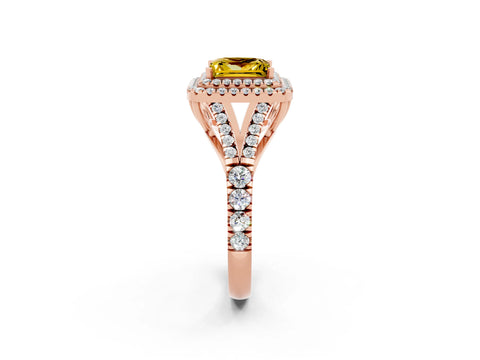 Rose gold Double Halo Princess Cut Yellow Sapphire Pavé Split Shank Ring with Prong Setting_2