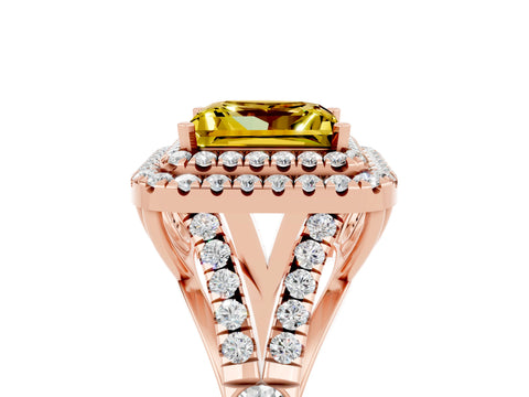 Rose gold Double Halo Princess Cut Yellow Sapphire Pavé Split Shank Ring with Prong Setting_5