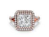 Rose gold Double Halo Princess-Shaped Split Shank Diamond Ring with Prong Setting_19