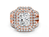 Rose gold Double Halo Radiant Cut Diamond Split Shank Pave Set Ring_3
