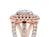 Rose gold Double Halo Radiant Cut Diamond Split Shank Pave Set Ring_8