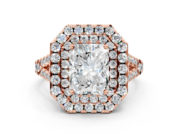 Rose Gold Radiant Cut Halo Pave Split Shank Engagement Ring Setting