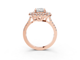 Rose gold Double Halo Radiant Diamond Pave Band with Four-Prong Setting_61
