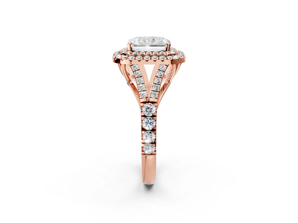 Rose Gold Radiant Cut Double Halo Split Shank Engagement Ring Setting