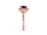 Rose gold Double Halo Round Cut Amethyst Pavé Band with Four-Prong Setting_2