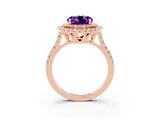 Rose gold Double Halo Round Cut Amethyst Pavé Band with Four-Prong Setting_3