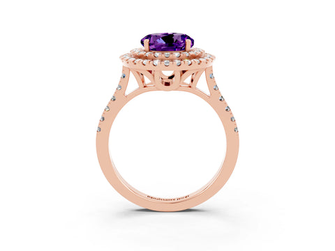 Rose gold Double Halo Round Cut Amethyst Pavé Band with Four-Prong Setting_3