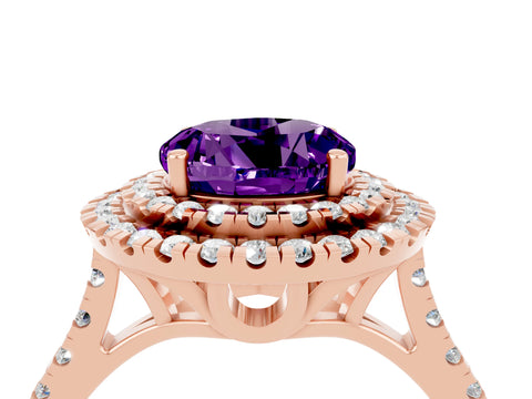 Rose gold Double Halo Round Cut Amethyst Pavé Band with Four-Prong Setting_4