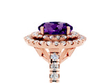 Rose gold Double Halo Round Cut Amethyst Pavé Band with Four-Prong Setting_5
