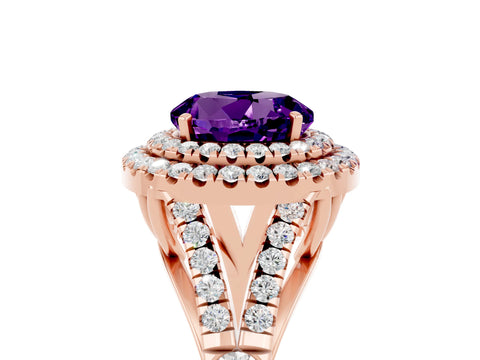 Rose gold Double Halo Round Cut Amethyst Split Shank Engagement Ring with Four-Prong Setting_5