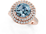 Rose gold Double Halo Round Cut Aquamarine Pavé Band with Four-Prong Setting_1