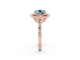 Rose gold Double Halo Round Cut Aquamarine Pavé Band with Four-Prong Setting_2